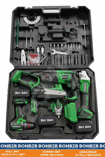 BÖHRER AKÜLÜ 3 BATARYALI BA011237 5 Lİ SET TAŞLAMA+VİDALAMA+HİLTİ+SOMUN+TESTERE