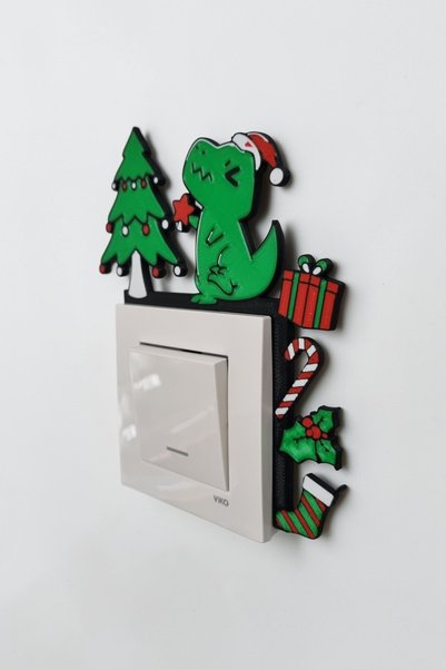 tredblock Ramă pentru priză cu tematică de Anul Nou și dinozauri - Ornament pentru priză cu tematică de Anul Nou