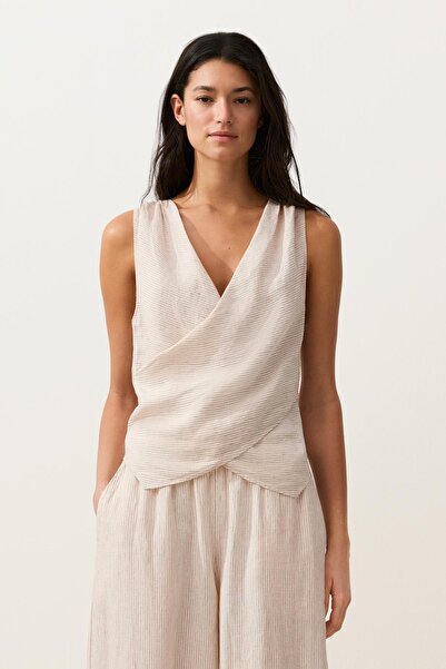 Oysho %100 keten kruvaze Top