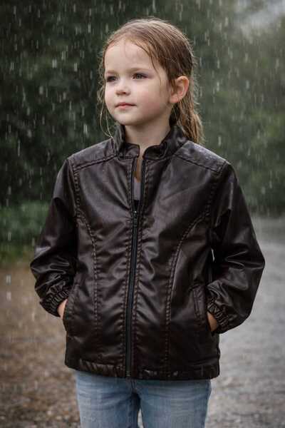GHAND معطف لامع للأطفال البنات والأولاد مظهر جلدي جيب بسحاب موديل موسمي جاكيت...