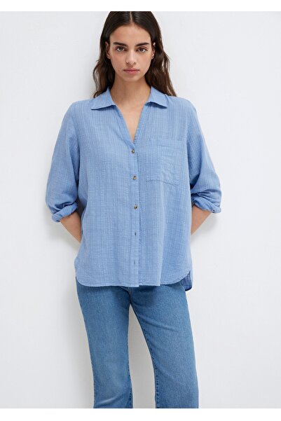 Mavi قميص نسائي فضفاض من تيك بجيوب (قصة فضفاضة ومريحة)