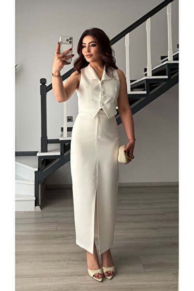 Oslove White Slit Pencil Skirt