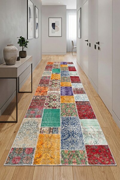 VOPTEKS Renkli Halı Yolluk Makinede Yıkanabilir Halı Kaymaz Taban Halı