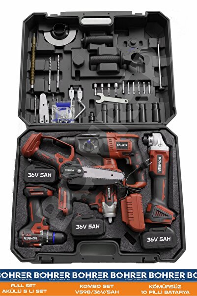 BÖHRER AKÜLÜ 3 BATARYALI BA011239 5 Lİ SET TAŞLAMA+VİDALAMA+HİLTİ+SOMUN+TESTERE