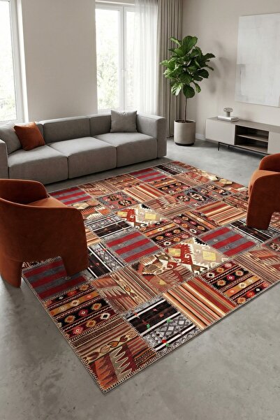 VOPTEKS Renkli Halı Salon Halısı Makinede Yıkanabilir Halı Kaymaz Taban Halı