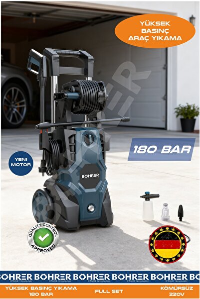 BÖHRER 200 BAR TAŞINABİLİR YÜKSEK BASINÇLI ARAÇ OTO YIKAMA MAKİNESİ - KÖPÜK T...