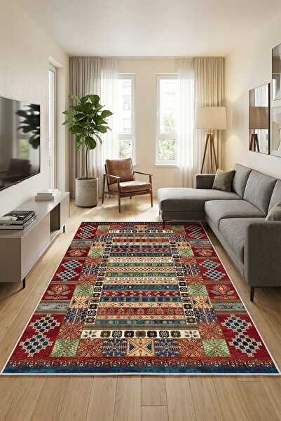 VOPTEKS Renkli Halı Salon Halısı Makinede Yıkanabilir Halı Kaymaz Taban Halı