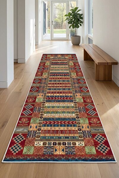 VOPTEKS Renkli Halı Yolluk Makinede Yıkanabilir Halı Kaymaz Taban Halı