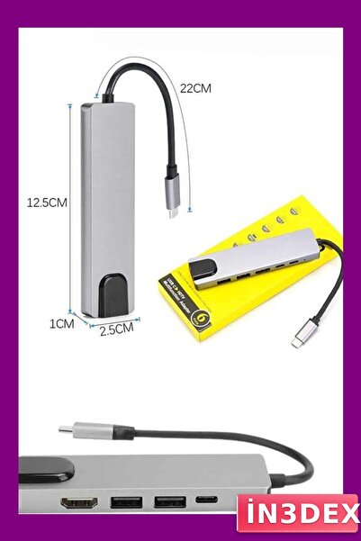 İN3DEX 8-Port USB Type-C Hub Converter with HDMI and Ethernet Connection