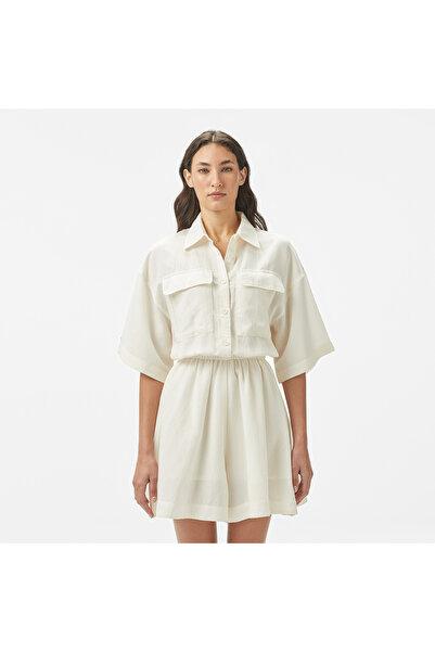 Lacoste Kadın Flare Fit Kısa Kollu Gömlek Yaka Beyaz Elbise