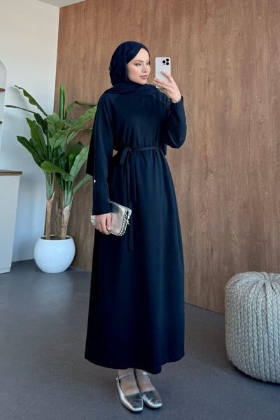 Şulemoda Giyim Minimal Belted Dress Navy Blue