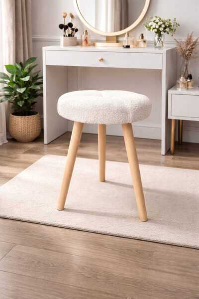 MervishDecor Ahşap Ayak Dekoratif Baklava Desenli Puf Tabure Bench Koltuk San...