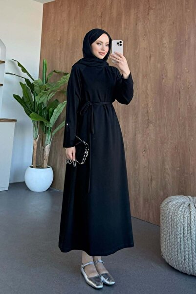 Şulemoda Giyim Minimal Belted Dress Black