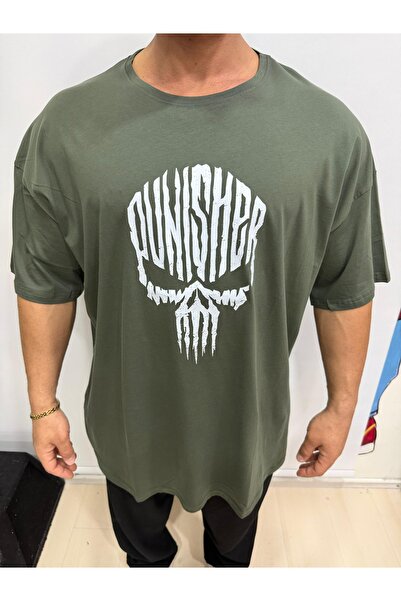 Bas Body FitnessWear Kaki, mărime mare, cu imprimeu Punisher, 100% bumbac