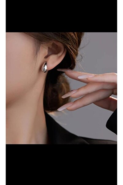 DEVİ fashion Tear Drop Silver Color Earrings 2 cm