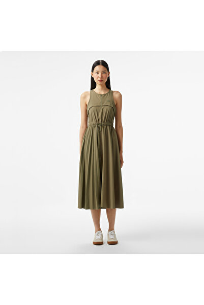 Lacoste Kadın Flare Fit Kolsuz Bisiklet Yaka Haki Elbise