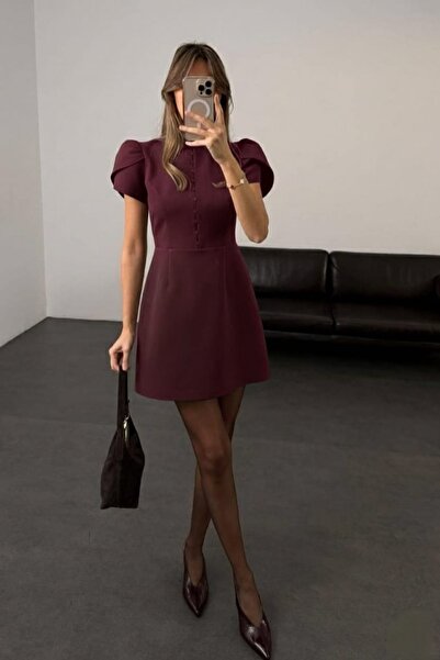 MEECY Women's Viral New Season Button Detailed Dress