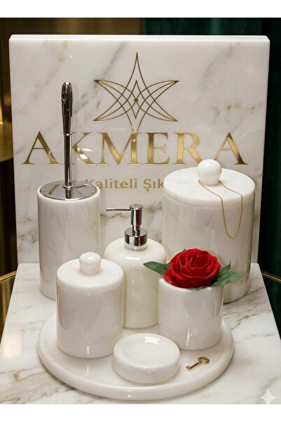 Akmera Home Mermer Kulplu 7 Parça Şık Banyo Seti – Özel Tasarım