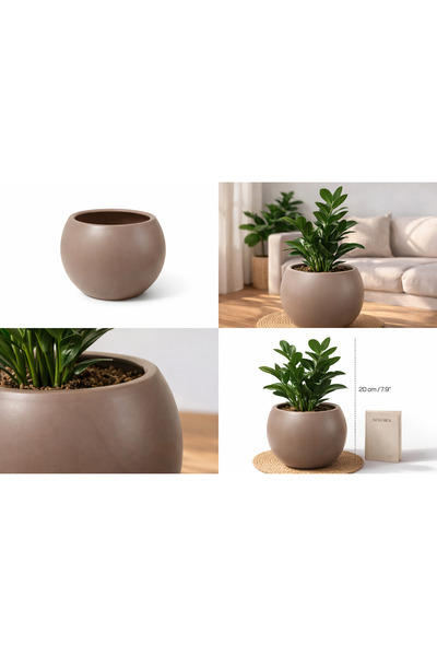 UcuzzAVM kahverengi saksı salon saksı dekoratif saksı şık saksı küre saksı yuvarlak saksı 20 cm mocha saksı