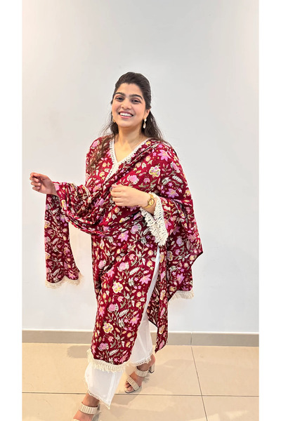 Ruh Collections Cherry Red Sanganeri Block Print Cotton Kurta Set