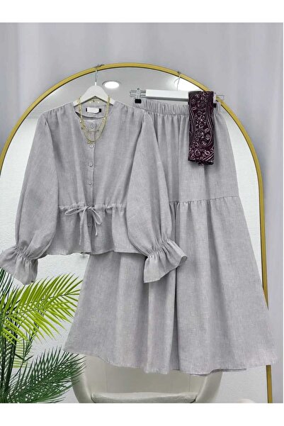 MODA VEDAT Women's Front Lace-Up Linen Set