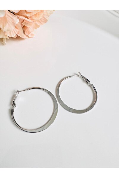 DEVİ fashion Silver Colored Modern Hoop Earrings 4 cm