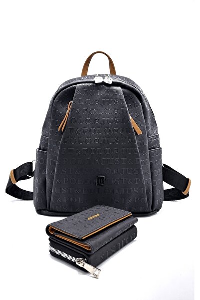 çantamgelsin Just Polo Women's 9-Compartment Embossed Printed Backpack and Wa...