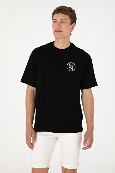 U.S. Polo Assn. Tricou Bărbați Negru Cu Guler Rotund Și Print USPA Oversize