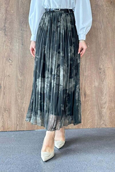 Hazamoda Water Pattern Chiffon Skirt Green