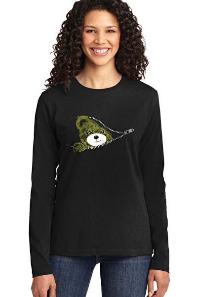 ROCKANDROLL Zippered Teddy Black Crew Neck Long Sleeve Combed Cotton Women's ...