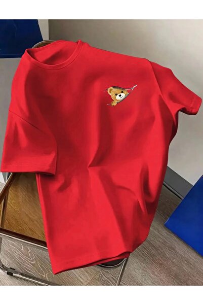 FUFLUNS Zipper Bear Printed Unisex Women'S/Men's Oversized Crewneck T-Shirt