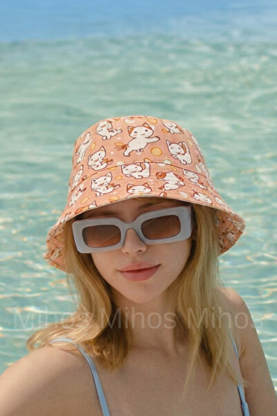 Mihos Cute Cat Patterned Bucket&Kova Hat – Summer Unisex Fisherman Hat