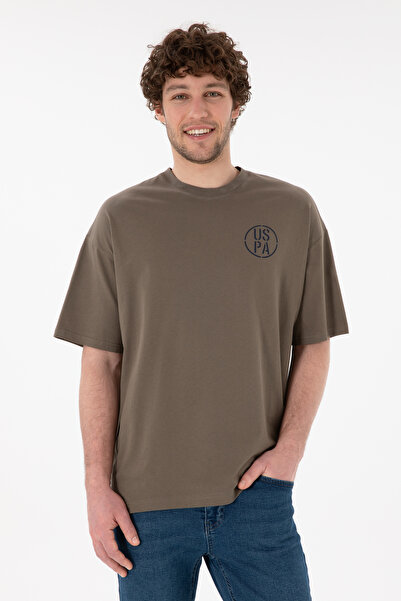 U.S. Polo Assn. Tricou Bărbați Maro Cu Guler Rotund Și Print USPA Oversize