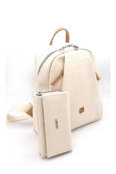 çantamgelsin Just Polo Women's 9-Compartment Embossed Printed Backpack and Wa...