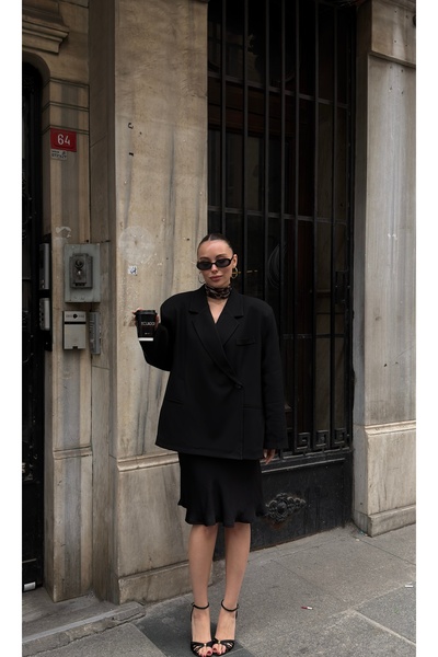 Zey Studio Jachetă neagră piele n pentru femei, cu detaliu cu șliț, supradime...