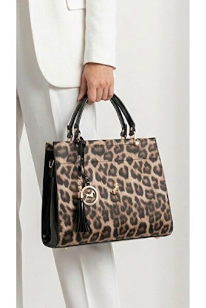 eflanmoda Miami Polo 7 Bölmeli Λεοπάρ μοτίβο Γυναικεία Τσάντα Χειρός και Τσάν...