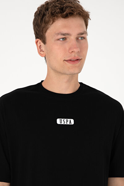 U.S. Polo Assn. Tricou Bărbați Negru Cu Guler Rotund Și Print USPA Oversize