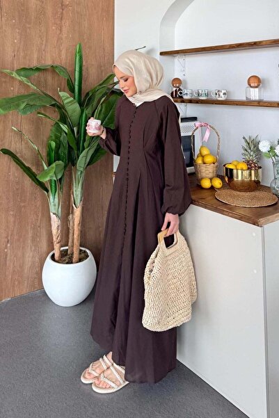 Hazamoda فستان بأزرار للرجال باللون البني