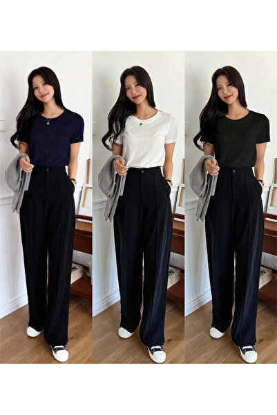 CROFT 3'lü Kadın Bisiklet Yaka Kısa Kollu Regular T-Shirt