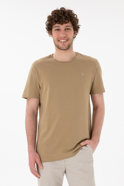 U.S. Polo Assn. Camel men's t-shirt with round neck and logo print
