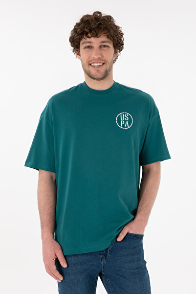 U.S. Polo Assn. Men's Emerald Green Round Neck T-Shirt With USPA Oversize Print