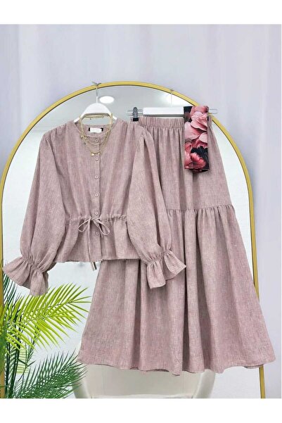 MODA VEDAT Women's Front Lace-Up Linen Set