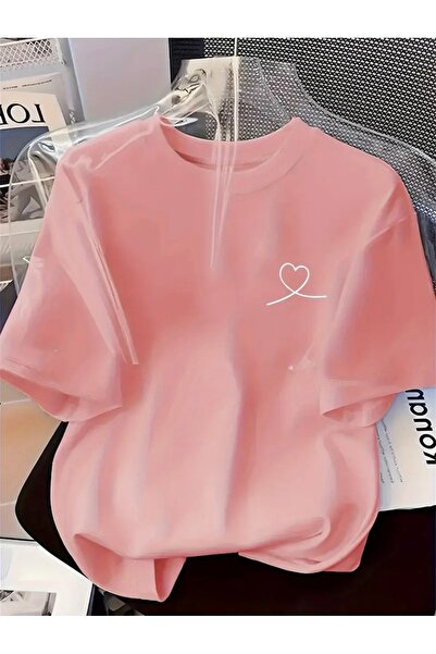 FUFLUNS Line-Heart Printed Unisex Women'S/Men's Oversize Crewneck T-Shirt