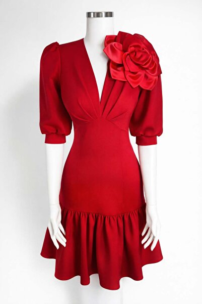 DANIELITE COUTURE Red dress with decorative flower