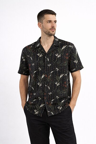 Cazador cu model Cămașă cu mânecă scurtă pentru bărbați, albastru marin 24090