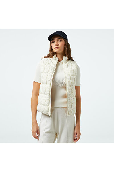 Lacoste Kadın Kapitone Regular Fit Dik Yaka Çift Taraflı Beyaz Yelek