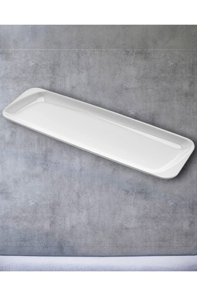 BİODATA 1 Long White Melamine Chicken Presentation Plate |   Kebap, Pasta, Appetizer Serving Plate 40X15 cm