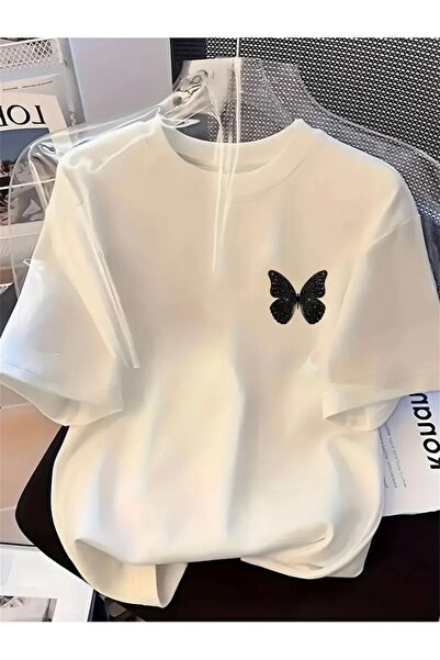 FUFLUNS Black Little Butterfly Printed Unisex Women'S/Men's Oversize Crewneck...