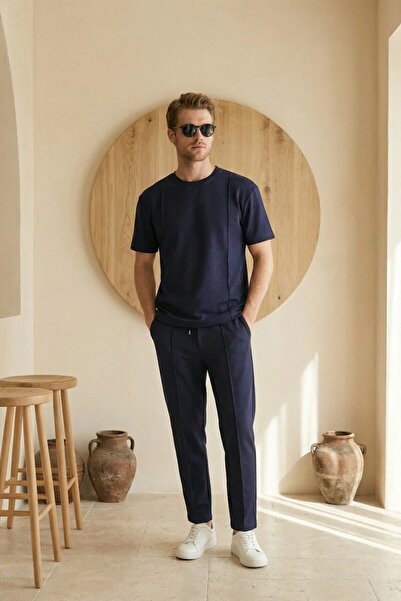 MADZEYMODA Ανδρικό καλοκαιρινό σετ αθλητικής φόρμας Navy Blue Regular με μπλο...