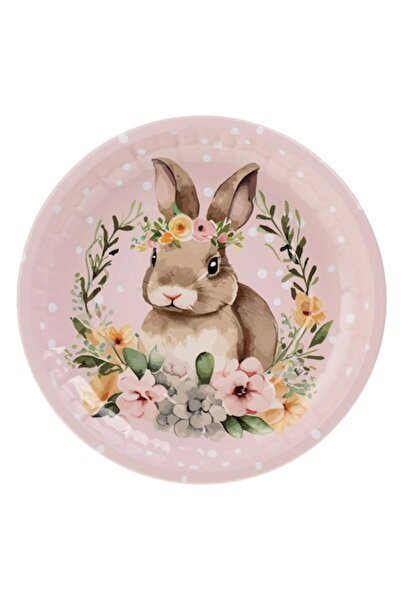 OEM Easter Decorative Plate, Metal, Pink, Bunny Design, Ø20cm